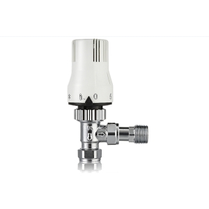 Plumbright Angled Thermostatic Radiator Valve 8/10/15mm x 1/2" White (Smooth Head) C04167N030B
