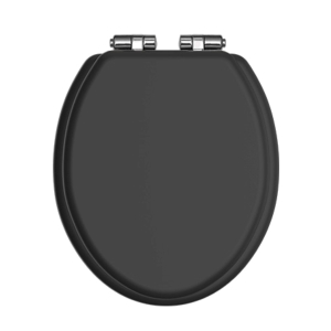 Heritage Toilet Seat Soft Close Chrome Hinge Black TSBLA101SC