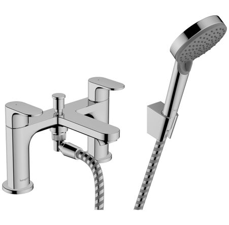 Hansgrohe Rebris S 2-Hole Rim Mounted Bath Mixer With Diverter Valve And Vernis Blend Hand Shower Vario Chrome 72447000