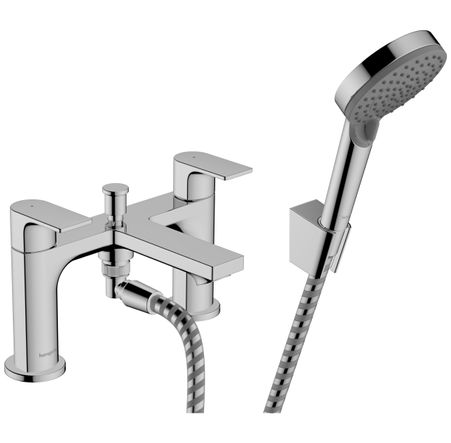 Hansgrohe Rebris E 2-Hole Rim Mounted Bath Mixer With Diverter Valve And Vernis Blend Hand Shower Vario Chrome (72481000)