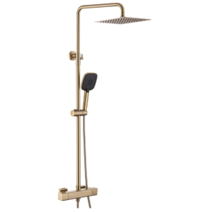 iflo Ottawa Soft Square TwoWay Thermostatic Shower - Brushed Brass with Adjustable Riser Rail